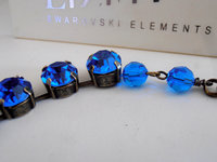 Blue Sapphire Rhinestone Necklace in Antique Bronze