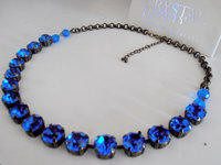 Blue Sapphire Rhinestone Necklace in Antique Bronze