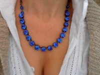 Blue Sapphire Rhinestone Necklace in Antique Bronze