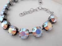 Aurora Borealis Crystal Tennis Bracelet / Link Tennis Cupchain / Bohemian/ Surgical Steel Chain / Gift For Her