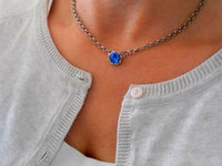 Blue Sapphire Minimalist Crystal Pendant, Solitaire Chain Filigree Necklace, Women jewelry, Wife Anniversary Gift