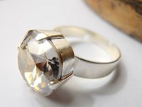 Provence Lavender Cushion Cut Adjustable Ring, Crystals 4470 12mm, Rhodium Square Statement Finger Ring, Women's Gift