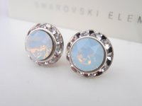 White Opal Crystal Halo Earrings | Rondelle Studs | Bridal Rhinestone Jewelry 