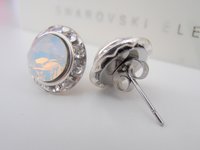 White Opal Crystal Halo Earrings | Rondelle Studs | Bridal Rhinestone Jewelry 
