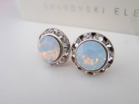 White Opal Crystal Halo Earrings | Rondelle Studs | Bridal Rhinestone Jewelry 