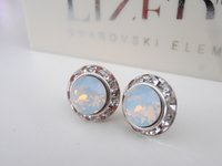 White Opal Crystal Halo Earrings | Rondelle Studs | Bridal Rhinestone Jewelry 