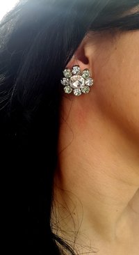 Pale Green Crystal.Stud Earrings | Statement Flower Earrings