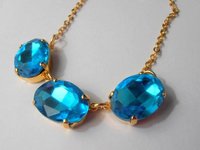 Aquamarine Blue collet necklace with Oval Crystals, Gold 13x18mm setting, Anna Wintour Statement Jewelry, Gift for her