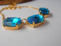 Aquamarine Blue collet necklace with Oval Crystals, Gold 13x18mm setting, Anna Wintour Statement Jewelry, Gift for her