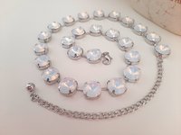 Aurora Borealis White Opal Tennis Rivoli Necklace in Platinum, Anna Wintour Vienna Choker, Jewelry Birthday Gift for Women