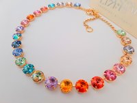 Anna Wintour Rainbow Rivoli Crystal Necklace, Tennis Colorful Choker, Multi color Gold Collet, Jewelry Gift for Women