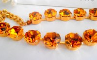 Yellow Topaz Crystal Tennis Necklace, Georgian Jewelry, Yellow Choker SS45, Crystal Gold Collet, 20th Birthday gift for her