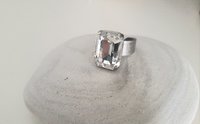 Multi color Step Cut Adjustable Statement Band Ring, Octagon Crystal Cuff, Antique Silver Jewelry, Women Gift Ideas