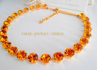 Yellow Topaz Crystal Tennis Necklace, Georgian Jewelry, Yellow Choker SS45, Crystal Gold Collet, 20th Birthday gift for her