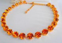 Yellow Topaz Crystal Tennis Necklace, Georgian Jewelry, Yellow Choker SS45, Crystal Gold Collet, 20th Birthday gift for her