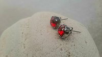 Ruby Crystal July Birthstone Post Earrings, Antique Silver Party Jewelry, Red Crystal Cute Studs, Christmas Gift for Women,  Artisan craft