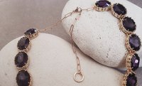 Anna Wintour Amethyst Crystal Riviere Choker Necklace, Georgian Oval Purple Collet, Mama Gold Party Jewelry, Wife Anniversary Gift