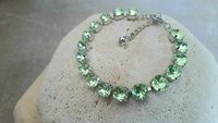 Chrysolite Green silver Bracelet made with Genuine Crystal Chatons, Girlfriend Birthday Gift, Tennis Cup chain,