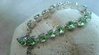 Chrysolite Green silver Bracelet made with Genuine Crystal Chatons, Girlfriend Birthday Gift, Tennis Cup chain,