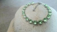 Chrysolite Green silver Bracelet made with Genuine Crystal Chatons, Girlfriend Birthday Gift, Tennis Cup chain,