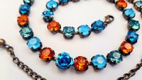 Aquamarine Tangerine Colorful Crystal Choker Necklace, Antique Bronze Jewelry for Sister, Graduation Party Gifts, Tennis Cup chain 8mm