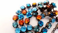 Aquamarine Tangerine Colorful Crystal Choker Necklace, Antique Bronze Jewelry for Sister, Graduation Party Gifts, Tennis Cup chain 8mm