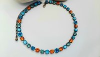 Aquamarine Tangerine Colorful Crystal Choker Necklace, Antique Bronze Jewelry for Sister, Graduation Party Gifts, Tennis Cup chain 8mm