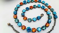 Aquamarine Tangerine Colorful Crystal Choker Necklace, Antique Bronze Jewelry for Sister, Graduation Party Gifts, Tennis Cup chain 8mm