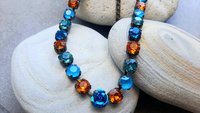 Aquamarine Tangerine Colorful Crystal Choker Necklace, Antique Bronze Jewelry for Sister, Graduation Party Gifts, Tennis Cup chain 8mm