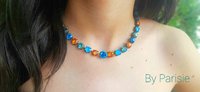 Aquamarine Tangerine Colorful Crystal Choker Necklace, Antique Bronze Jewelry for Sister, Graduation Party Gifts, Tennis Cup chain 8mm