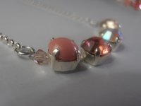 Pale Peach Multicolor Pearls Pendant, Silver Plated Chain Necklace, Birthday Gift,Tennis Cup chain