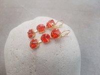 Hyacinth Orange Crystal Three Stone Dangle Earrings in Gold Rivoli Lever back Drop Earrings Statement Jewelry Anniversary Gift for Wife