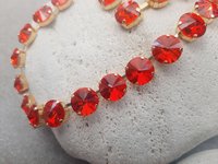 Hyacinth Orange Crystal Three Stone Dangle Earrings in Gold Rivoli Lever back Drop Earrings Statement Jewelry Anniversary Gift for Wife