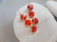 Hyacinth Orange Crystal Three Stone Dangle Earrings in Gold Rivoli Lever back Drop Earrings Statement Jewelry Anniversary Gift for Wife