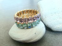Multi-color Austrian Crystal Stretch Bracelet Emerald Cut Wrist Cuff Statement Jewelry for Women Summer Gifts Octagon Crystal 14x10mm