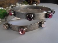 Layered Metal Cuff / Pink Crystal Bracelets / Bohemian Bracelet / Metal Bangle / Gipsy Bracelet / Antique silver Plating / Ethnic bracelet