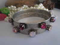 Layered Metal Cuff / Pink Crystal Bracelets / Bohemian Bracelet / Metal Bangle / Gipsy Bracelet / Antique silver Plating / Ethnic bracelet