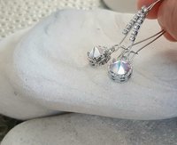  Aurora Borealis Teardrop Threader Earrings | Platinum Jewelry Gift for Mom