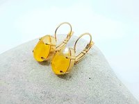 Yellow Lacquer Crystal Dangle Earrings | Teardrop Summer Earrings