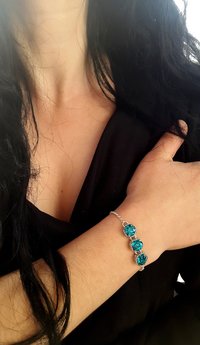 Blue Crystal Filigree Bracelet in Platinum | Dainty Art Deco Style Jewelry