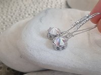  Aurora Borealis Teardrop Threader Earrings | Platinum Jewelry Gift for Mom