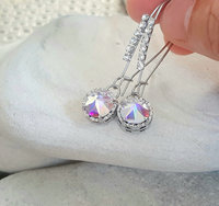  Aurora Borealis Teardrop Threader Earrings | Platinum Jewelry Gift for Mom