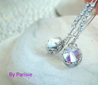  Aurora Borealis Teardrop Threader Earrings | Platinum Jewelry Gift for Mom