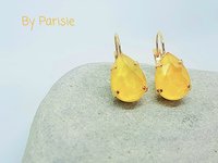 Yellow Lacquer Crystal Dangle Earrings | Teardrop Summer Earrings