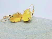 Yellow Lacquer Crystal Dangle Earrings | Teardrop Summer Earrings