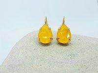 Yellow Lacquer Crystal Dangle Earrings | Teardrop Summer Earrings