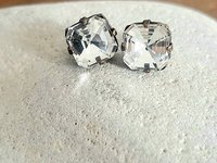 Clear Asscher Cut Crystal Earring Set in Antique Bronze | Christmas Gift