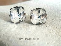Asscher Cut Clear Crystal Stud Earrings in Bronze