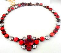 Red Multi Colors Crystal Tennis Necklace | Georgian Style Jewellery