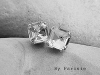 Crystal Clear Asscher Cut Stud Earrings in Silver